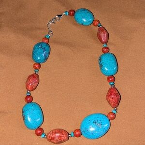 Turquoise and Red Beaded Necklace